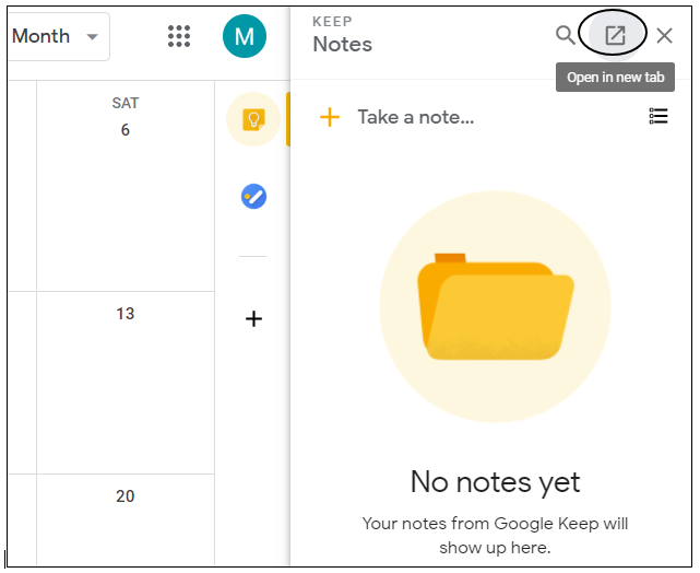 Google Keep opened with new note command circled.