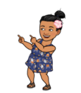 Bitmoji image of Alisa pointing with both hands to the left. An example of flipping an image.