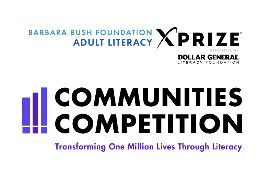 Logos for the Adult Literacy XPRIZE and the XPRIZE Communities Competition