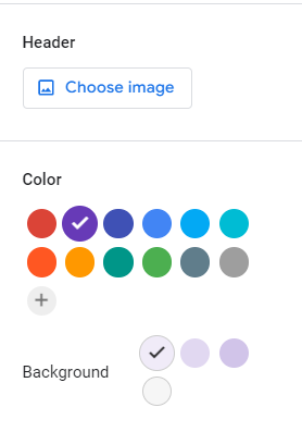 Image, color, and background color choice window for header.