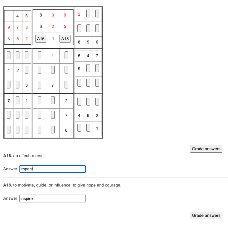 Screenshot of Sudoku puzzle